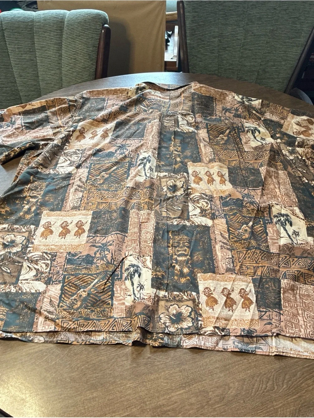 Harbor Bay Brown and Black Tropical Patchwork Button-Down Shirt